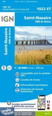 I.G.N - Carte au 1-25.000ème - TOP 25 - 1022ET - Saint-Nazaire - Parc naturel régional de Brière