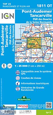 I.G.N - Carte au 1-25.000ème - TOP 25 - 1811 OT - Pont-Audemer - Tancarville - PNR des Boucles de la Seine Normande