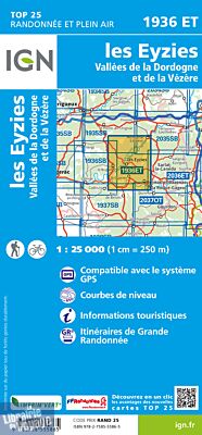 I.G.N - Carte au 1-25.000ème - TOP 25 - 1936 ET - Les Eyzies - Vallées de la Dordogne et de la Vézère