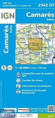 I.G.N - Carte au 1-25.000ème - TOP 25 - 2542 OT - Camarès - Avène