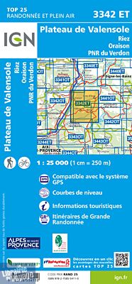 I.G.N Carte au 1-25.000ème - TOP 25 - 3342 ET - Plateau de Valensole - Riez - Oraison - PNR du Verdon
