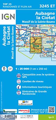 I.G.N - Carte au 1-25.000ème - TOP 25 - Aubagne - La Ciotat - Massif de la Sainte-Baume