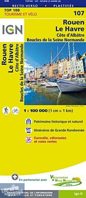 I.G.N Carte au 1-100.000ème - TOP 100 - n°107 - Rouen - Le Havre (Côte d'Albâtre, boucles de la Seine Normande)