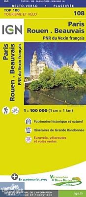 I.G.N Carte au 1-100.000ème - TOP 100 - n°108 - Paris - Rouen - Beauvais