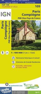 I.G.N Carte au 1-100.000ème - TOP 100 - n°109 - Paris - Compiègne