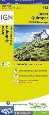 I.G.N Carte au 1-100.000ème - TOP 100 - n°113 - Brest - Quimper 