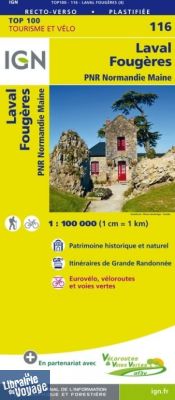 I.G.N Carte au 1-100.000ème - TOP 100 - n°116 - Laval - Fougères 