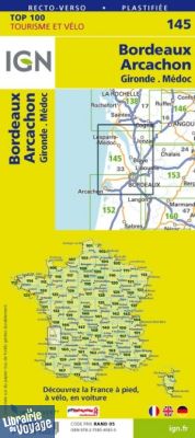 I.G.N Carte au 1-100.000ème - TOP 100 - n°145 - Bordeaux - Arcachon - Gironde - Médoc