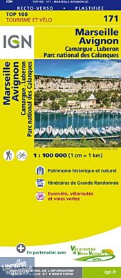 I.G.N Carte au 1-100.000ème - TOP 100 - n°171 - Marseille - Avignon (Camargue, Luberon, Calanques)