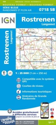 I.G.N Carte au 1-25.000ème - Série bleue - 0718 SB - Rostrenen - Langonnet 