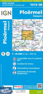 I.G.N Carte au 1-25.000ème - Série bleue - 1019SB - Ploërmel - Paimpont