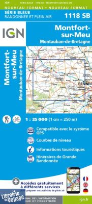 I.G.N Carte au 1-25.000ème - Série bleue - 1118 SB - Montfort sur Meu - Montauban de Bretagne