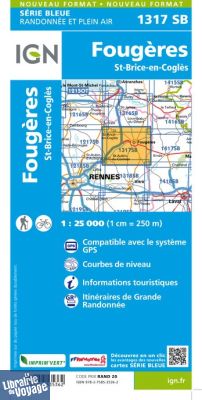 I.G.N Carte au 1-25.000ème - Série bleue - 1317 SB - Fougères - St Brice en Coglès
