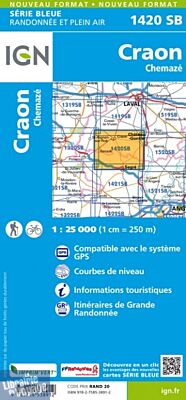 I.G.N Carte au 1-25.000ème - Série bleue - 1420 SB - Craon - Chemazé