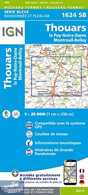 I.G.N Carte au 1-25.000ème - Série bleue - 1624 SB - Thouars - Le puy NotreDame - Montreuil-Bellay 