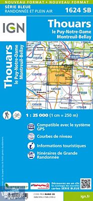I.G.N Carte au 1-25.000ème - Série bleue - 1624 SB - Thouars - Le puy NotreDame - Montreuil-Bellay 
