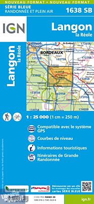 I.G.N Carte au 1-25.000ème - Série bleue - 1638 SB - Langon - La Réole