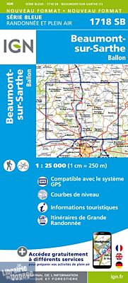 I.G.N Carte au 1-25.000ème - Série bleue - 1718 SB - Beaumont-sur-Sarthe - Ballon