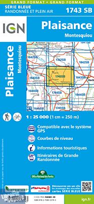I.G.N Carte au 1-25.000ème - Série bleue - 1743 SB - Plaisance - Montesquiou