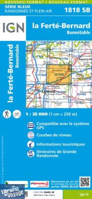 I.G.N Carte au 1-25.000ème - Série bleue - 1818 SB - La Ferté-Bernard - Bonnetable