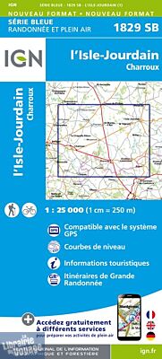 I.G.N Carte au 1-25.000ème - Série bleue - 1829 SB - L'Isle-Jourdain - Charroux