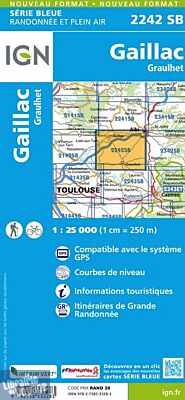 I.G.N Carte au 1-25.000ème - Série bleue - 2242 SB - Gaillac - Graulhet