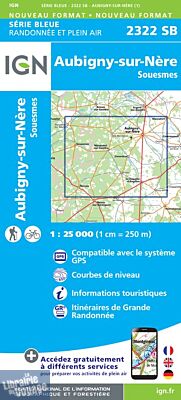 I.G.N Carte au 1-25.000ème - Série bleue - 2322 SB - Aubigny sur Nère - Souesmes 