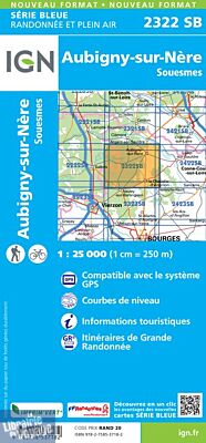 I.G.N Carte au 1-25.000ème - Série bleue - 2322 SB - Aubigny sur Nère - Souesmes 