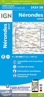 I.G.N Carte au 1-25.000ème - Série bleue - 2424 SB - Nérondes - Avord
