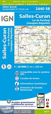 I.G.N Carte au 1-25.000ème - Série bleue - 2440 SB - Salles-Curan - Lac de Pareloup - Cassagne-Bégonhès