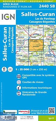 I.G.N Carte au 1-25.000ème - Série bleue - 2440 SB - Salles-Curan - Lac de Pareloup - Cassagne-Bégonhès