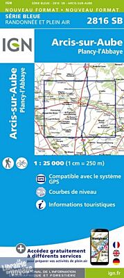 I.G.N Carte au 1-25.000ème - Série bleue - 2816 SB - Arcis sur Aube - Plancy l'Abbaye