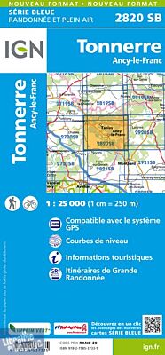 I.G.N Carte au 1-25.000ème - Série bleue - 2820 SB - Tonnerre - Ancy Le Franc 