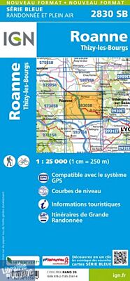 I.G.N Carte au 1-25.000ème - Série bleue - 2830SB - Roanne - Thizy