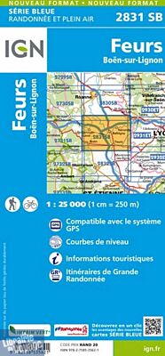 I.G.N Carte au 1-25.000ème - Série bleue - 2831 SB - Feurs - Boën-sur-Lignon