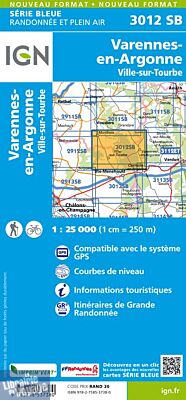 I.G.N Carte au 1-25.000ème - Série bleue - 3012 SB - Varennes en Argonne - Ville sur Tourbe