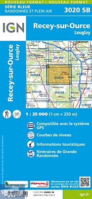 I.G.N Carte au 1-25.000ème - Série bleue - 3020 SB - Recey sur Ource - Leuglay 