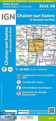 I.G.N Carte au 1-25.000ème - Série bleue - 3026 SB - Chalon sur Saône - Saint Germain du Plain