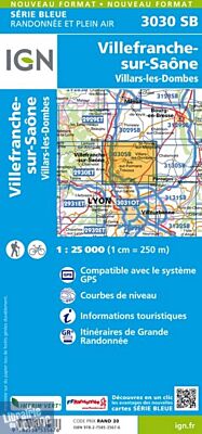 I.G.N Carte au 1-25.000ème - Série bleue - 3030 SB - Villefranche-sur-Saône - Villars-les-Dombes