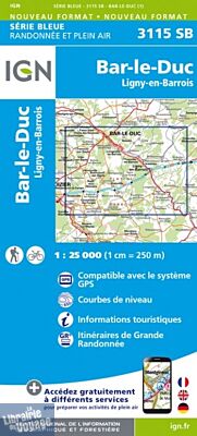 I.G.N Carte au 1-25.000ème - Série bleue - 3115 SB - Bar-le-Duc - Ligny-en-Barrois 