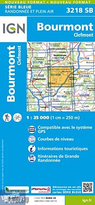 I.G.N Carte au 1-25.000ème - Série bleue - 3218 SB - Bourmont - Clefmont