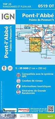 I.G.N Carte au 1-25.000ème - TOP 25 - 0519 OT - Pont-L'Abbé - Pointe de Penmarc'h