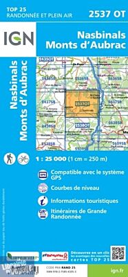 I.G.N Carte au 1-25.000ème - TOP 25 - 2537 OT - Nasbinals - Monts d'Aubrac