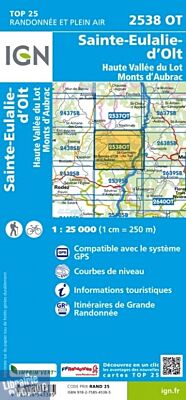 I.G.N Carte au 1-25.000ème - TOP 25 - 2538 OT - Sainre Eulalie d'Olt - Haute vallée du Lot - Monts d'Aubrac