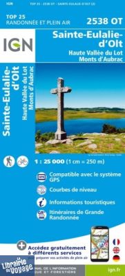 I.G.N Carte au 1-25.000ème - TOP 25 - 2538 OT - Sainre Eulalie d'Olt - Haute vallée du Lot - Monts d'Aubrac