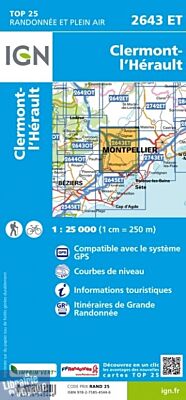 I.G.N Carte au 1-25.000ème - TOP 25 - 2643 ET - Clermont l'Hérault
