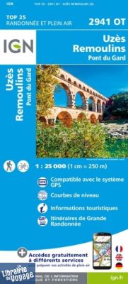 I.G.N Carte au 1-25.000ème - TOP 25 - 2941 OT - Uzès - Remoulins - Pont du Gard