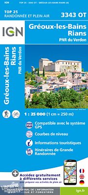 I.G.N Carte au 1-25.000ème - TOP 25 - 3343 OT - Gréoux les bains - Rians - PNR du Verdon