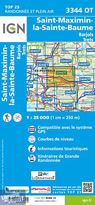 I.G.N Carte au 1-25.000ème - TOP 25 - 3344 OT - Saint Maximin - La Sainte-Baume - Barjols - Trets