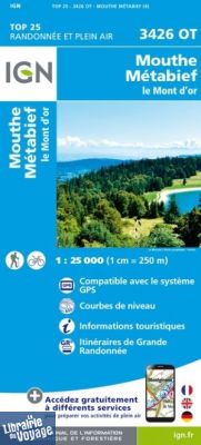 I.G.N Carte au 1-25.000ème - TOP 25 - 3426 OT - Mouthe - Métabief - Le Mont d'or